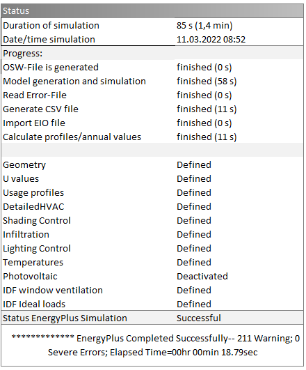 simulation status information