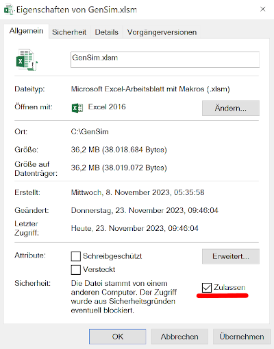 option to enable access to the file GenSim.xlsm